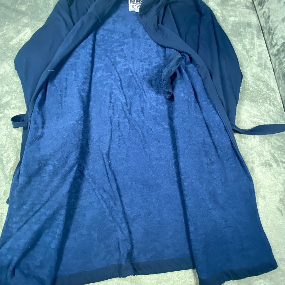 Dude Robe Bath Robe Blue 2XL 3X Cotton Blend Hooded Belt Terry Cloth Long Sleeve - Picture 4 of 7